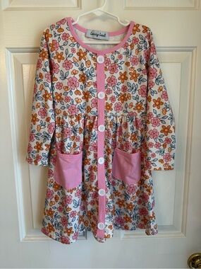 Pink Floral Kids Dress with Pockets